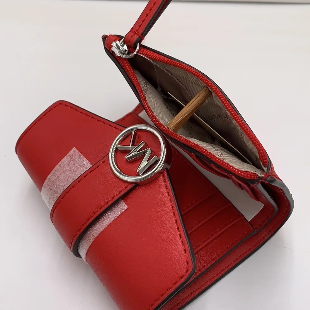 MICHAEL KORS Carmen Medium Faux Leather Wallet BRIGHT RED COLOR